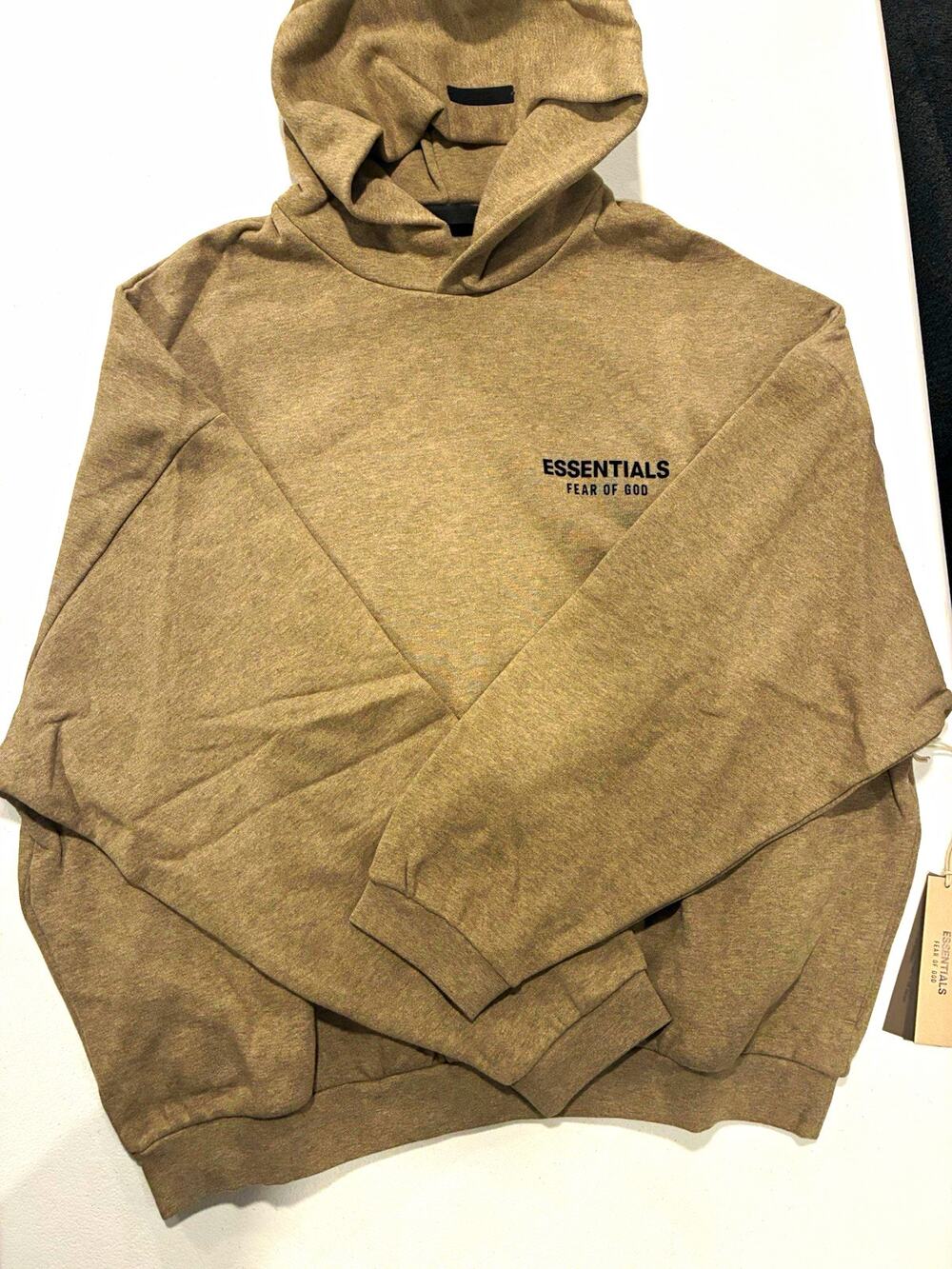 Essentials Fear of God Men's Beige Fleece Pullover Hoodie Logo Hooded